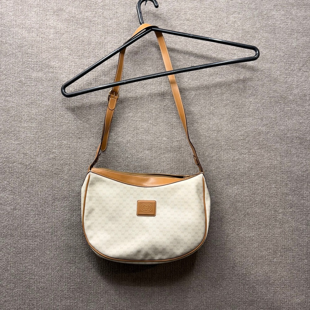 GUCCI GG Supreme Hobo Bag Large Brown Beige‎ Canvas Leather Shoulder Purse